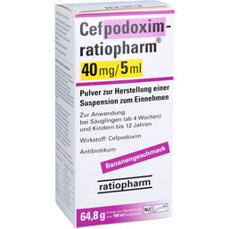 Abbildung: Cefpodoxim ratiopharm 40 mg / 5 ml TS Pulver Suspension -Herstellung 100 ml, Pulver zur Herstellung einer Suspension zum Einnehmen PZN 09124695