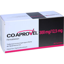 Abbildung: Coaprovel 300 mg / 12,5 mg Filmtabletten 98 St, Filmtabletten PZN 09155419