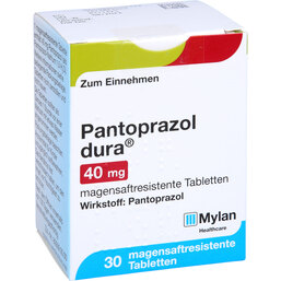 Abbildung: Pantoprazol dura 40 mg magensaftresistent Tabletten 30 St, Tabletten magensaftresistent PZN 09155773