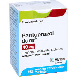 Abbildung: Pantoprazol dura 40 mg magensaftresistent Tabletten 60 St, Tabletten magensaftresistent PZN 09155796