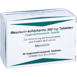 Abbildung: Mesalazin Kohlpharma 500 mg magensaftresistent Tabletten 50 St, Tabletten magensaftresistent PZN 09176775