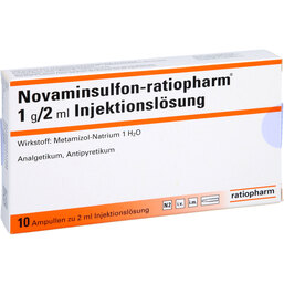 Abbildung: Novaminsulfon Ratiopharm 1 g / 2 ml Injektionslösung Ampullen 10 St, Injektionslösung PZN 09205198