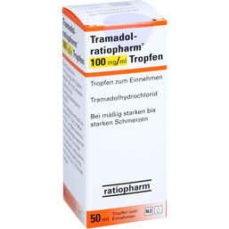 Abbildung: Tramadol ratiopharm 100 mg / ml Tropfen zum Einnehmen 50 ml, Tropfen zum Einnehmen PZN 09205270
