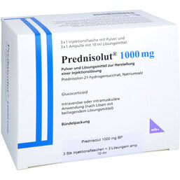 Abbildung: Prednisolut 1000 mg Pulver und Lm.z.H.einer Injektionslösung 3 St, Pulver u. Lösungsmittel zur Herstellung einer Injektionslsg. PZN 09207524