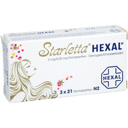 Abbildung: Starletta Hexal 2 mg / 0,03 mg Filmtabletten 3X21 St, Filmtabletten PZN 09219220