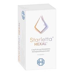 Abbildung: Starletta Hexal 2 mg / 0,03 mg Filmtabletten 6X21 St, Filmtabletten PZN 09219243