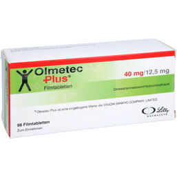 Abbildung: Olmetec Plus 40 mg / 12,5 mg Filmtabletten 98 St, Filmtabletten PZN 09222506