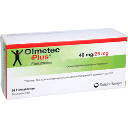Abbildung: Olmetec Plus 40 mg / 25 mg Filmtabletten 98 St, Filmtabletten PZN 09222529