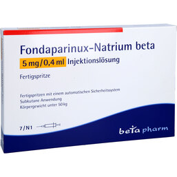 Abbildung: Fondaparinux-Natrium beta 5mg / 0,4ml Injektionslösung F.-Sp. 7 St, Injektionslösung PZN 09225002