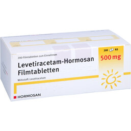 Abbildung: Levetiracetam Hormosan 500 mg Filmtabletten 200 St, Filmtabletten PZN 09234142