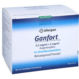 Abbildung: Ganfort 0,3 mg / ml + 5 mg / ml AT in Einzeldosisbeh. 90X0.4 ml, Augentropfen PZN 09234998