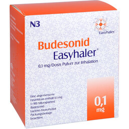 Abbildung: Budesonid Easyhaler 0,1 mg 200 Hub Inhalationspulver 3 St, Inhalationspulver PZN 09235035