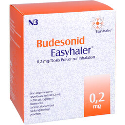 Abbildung: Budesonid Easyhaler 0,2 mg 200 Hub Inhalationspulver 3 St, Inhalationspulver PZN 09235058