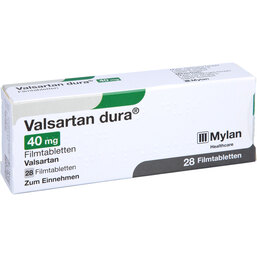 Abbildung: Valsartan dura 40 mg Filmtabletten 28 St, Filmtabletten PZN 09239582