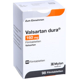 Abbildung: Valsartan dura 160 mg Filmtabletten 98 St, Filmtabletten PZN 09239636