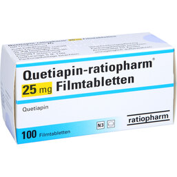 Abbildung: Quetiapin ratiopharm 25 mg Filmtabletten 100 St, Filmtabletten PZN 09243158