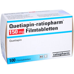 Abbildung: Quetiapin ratiopharm 150 mg Filmtabletten 100 St, Filmtabletten PZN 09243218