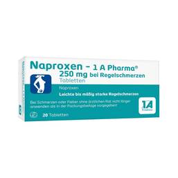 Abbildung: Naproxen 1A Pharma 250 mg bei Regelschmerzen Tabletten Tabletten, 20 St PZN 09245016