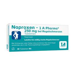 Abbildung: Naproxen 1A Pharma 250 mg bei Regelschmerzen Tabletten Tabletten, 30 St PZN 09245022