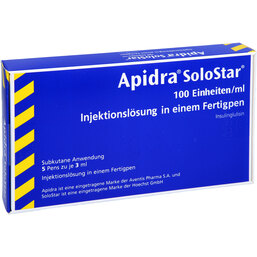 Abbildung: Apidra 100 E / ml Solostar Fertigpen 5X3 ml, Injektionslösung in einem Fertigpen PZN 09246085