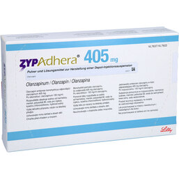 Abbildung: Zypadhera 405 mg Pulver + Lösung z.Her.e.Depot-Injektionssuspension 1 P, Trockensubstanz mit Lösun PZN 09252298