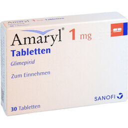 Abbildung: Amaryl 1 mg Tabletten 30 St, Tabletten PZN 09262196