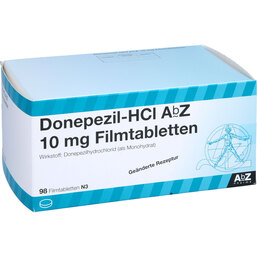 Abbildung: Donepezil HCL AbZ 10 mg Filmtabletten 98 St, Filmtabletten PZN 09272786