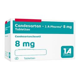 Abbildung: Candesartan 1A Pharma 8 mg Tabletten 28 St, Tabletten PZN 09273136