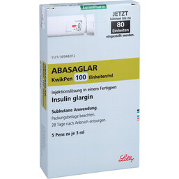 Abbildung: Abasaglar 100 E / ml Injektionslösung Kwikpen 5X3 ml, Injektionslösung in einem Fertigpen PZN 09290123