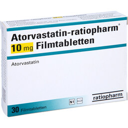 Abbildung: Atorvastatin ratiopharm 10 mg Filmtabletten 30 St, Filmtabletten PZN 09292760