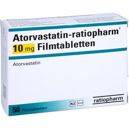 Abbildung: Atorvastatin ratiopharm 10 mg Filmtabletten 50 St, Filmtabletten PZN 09292777