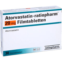 Abbildung: Atorvastatin ratiopharm 20 mg Filmtabletten 30 St, Filmtabletten PZN 09292808