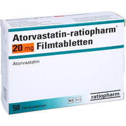 Abbildung: Atorvastatin ratiopharm 20 mg Filmtabletten 50 St, Filmtabletten PZN 09292814