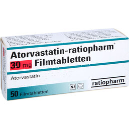 Abbildung: Atorvastatin ratiopharm 30 mg Filmtabletten 50 St, Filmtabletten PZN 09292843