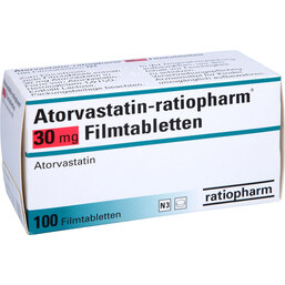 Abbildung: Atorvastatin ratiopharm 30 mg Filmtabletten 100 St, Filmtabletten PZN 09292866
