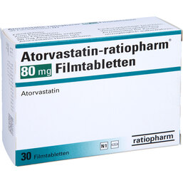 Abbildung: Atorvastatin ratiopharm 80 mg Filmtabletten 30 St, Filmtabletten PZN 09292949
