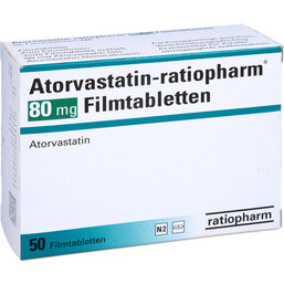 Abbildung: Atorvastatin ratiopharm 80 mg Filmtabletten 50 St, Filmtabletten PZN 09292955