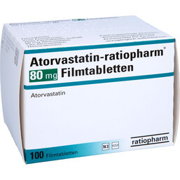 Abbildung: Atorvastatin ratiopharm 80 mg Filmtabletten 100 St, Filmtabletten PZN 09292961