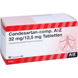 Abbildung: Candesartan AbZ comp. 32 mg / 12,5 mg Tabletten 98 St, Tabletten PZN 09297562