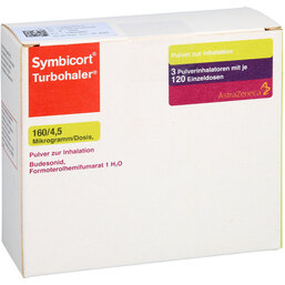 Abbildung: Symbicort Turbohaler 160 / 4,5 µg / Dosis 120 ED 3 St, Inhalationspulver PZN 09304405
