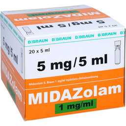 Abbildung: Midazolam 1 mg / 1 ml B.Braun Mini-Pl.connect 20X5 ml, Injektions-/Infusionslösung PZN 09312422