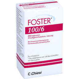 Abbildung: Foster 100 / 6 µg 120 Hub Dosieraerosol 1 St, Dosieraerosol PZN 09313462