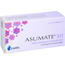Abbildung: Asumate 30 0,15 mg / 0,03 mg Filmtabletten 6X21 St, Filmtabletten PZN 09315461