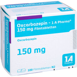 Abbildung: Oxcarbazepin 1A Pharma 150 mg Filmtabletten 100 St, Filmtabletten PZN 09318442