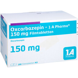 Abbildung: Oxcarbazepin 1A Pharma 150 mg Filmtabletten 200 St, Filmtabletten PZN 09318459