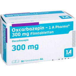 Abbildung: Oxcarbazepin 1A Pharma 300 mg Filmtabletten 50 St, Filmtabletten PZN 09318465