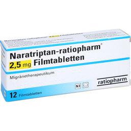 Abbildung: Naratriptan ratiopharm 2,5 mg Filmtabletten 12 St, Filmtabletten PZN 09318560