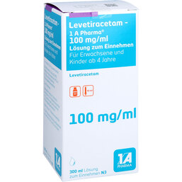 Abbildung: Levetiracetam 1A Pharma 100 mg / ml + 10ml Ap.spritze 300 ml, Lösung zum Einnehmen PZN 09322461