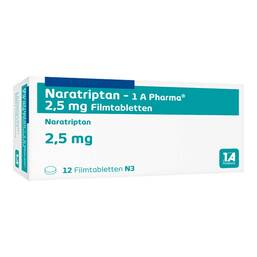 Abbildung: Naratriptan 1A Pharma 2,5 mg Filmtabletten 12 St, Filmtabletten PZN 09322515