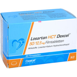 Abbildung: Losartan HCT Dexcel 50 / 12,5mg Filmtabletten 98 St, Filmtabletten PZN 09333594